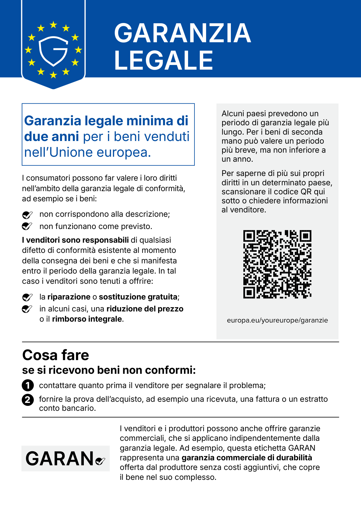 Avviso «Garanzia legale» dell’Unione europea. Il testo completo è riportato nella sezione «Testo dell’avviso».