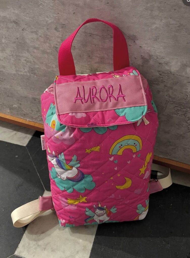 Zainetto asilo trapuntato rosa con nome