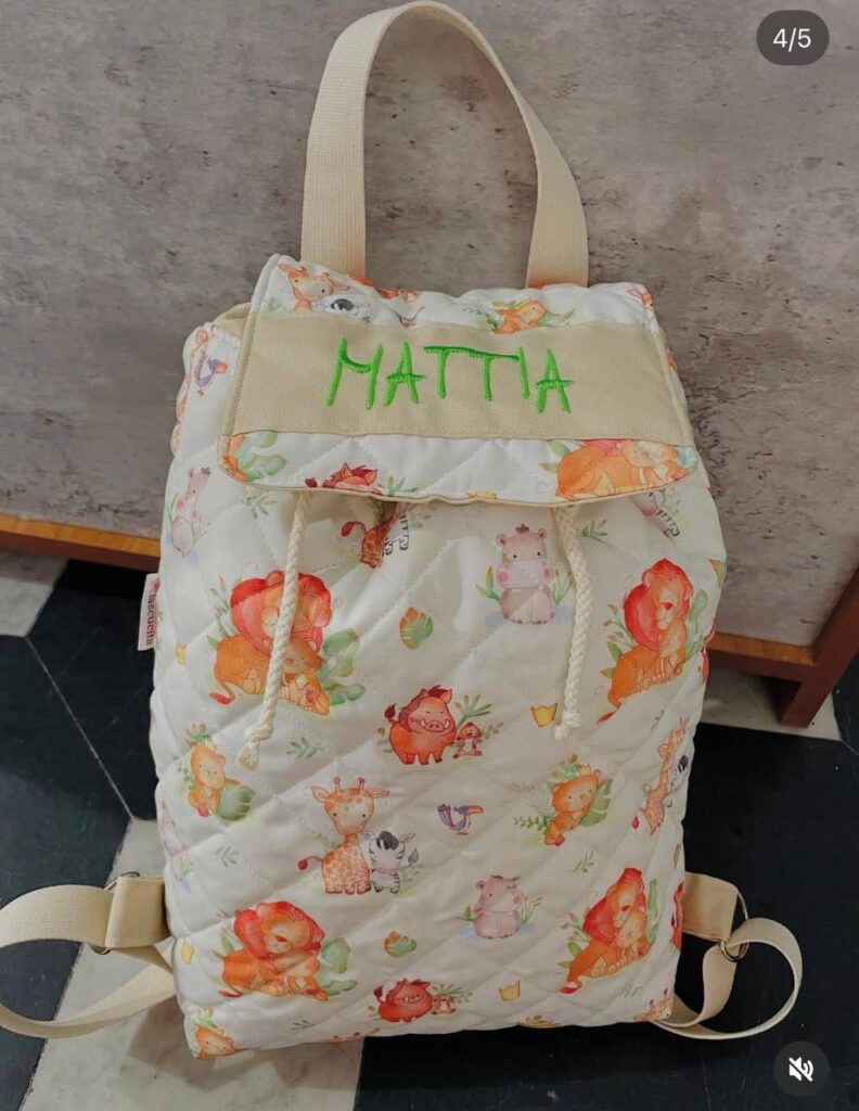 Zainetto asilo trapuntato con animali e nome